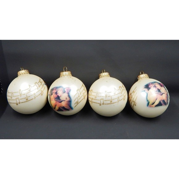 Krebs Gold Glass Ball Ornaments Angels Cherubs Musical Notes 2.5" Set of 4 - Picture 4 of 9